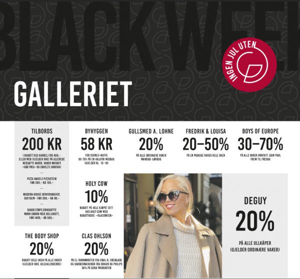Black Week tilbud fra Galleriets butikker. Kom til sentrum du også.